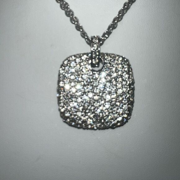 Double Strand Silver Tone Pave Crystal Pendant Statement Necklace - Picture 3 of 7